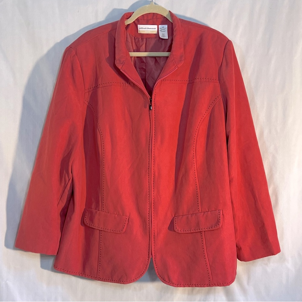 Alfred Dunner Wonen’s Jacket Rose Color Ultra Suede Soft Zip Faux Pockets 24W👍